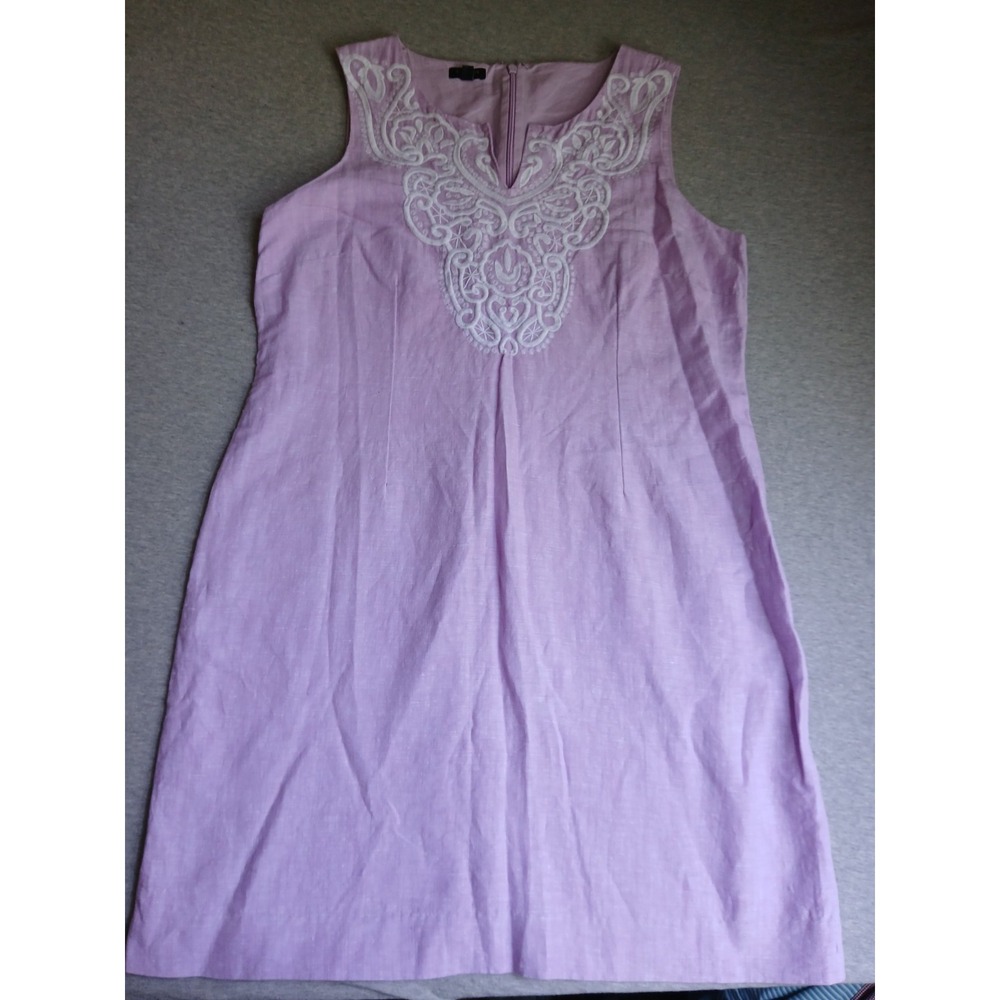 Talbots Dress 12 P Linen Embroidered Shift Resort Beach Cruise Bohemian Lilac